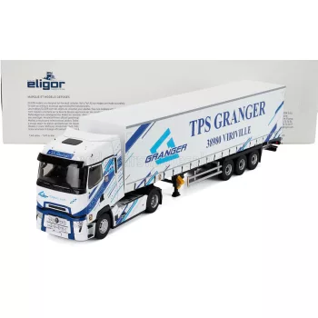   Eligor - RENAULT T-LINE HIGH TRUCK TELONATO GRANGER TRANSPORTS 2023 WHITE BLUE