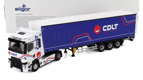 Eligor - RENAULT T-LINE HIGH TRUCK TELONATO CDLT TRANSPORTS 2023 WHITE BLUE