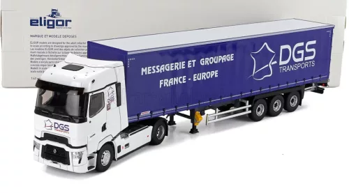 Eligor - RENAULT T-LINE HIGH TRUCK TELONATO DGS TRANSPORTS 2023 WHITE BLUE