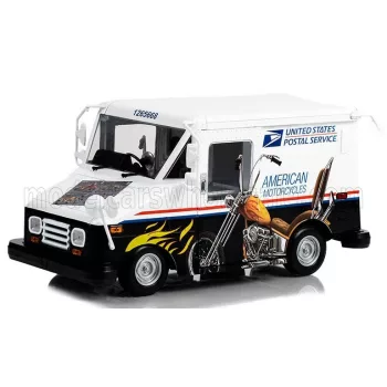   Greenlight - GRUMMAN LLV TRUCK VAN USPS MAIL POST AMERICAN MOTORCYCLES 2010 WHITE BLACK