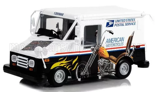 Greenlight - GRUMMAN LLV TRUCK VAN USPS MAIL POST AMERICAN MOTORCYCLES 2010 WHITE BLACK