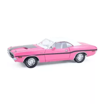   Greenlight - 1:18 1970 Dodge Challenger R/T Hardtop 440 Six Pack - Panther Pink with White Top & White Interior - GreenLight