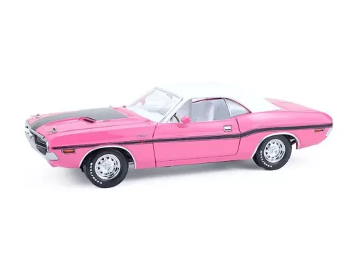 Greenlight - 1:18 1970 Dodge Challenger R/T Hardtop 440 Six Pack - Panther Pink with White Top & White Interior - GreenLight