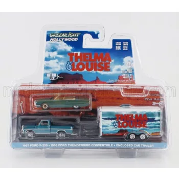   Greenlight - FORD USA F-250 PICK-UP 1967 WITH TRAILER + THUNDERBIRD CABRIOLET OPEN 1966 - THELMA & LOUISE GREEN
