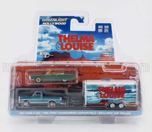 Greenlight - FORD USA F-250 PICK-UP 1967 WITH TRAILER + THUNDERBIRD CABRIOLET OPEN 1966 - THELMA & LOUISE GREEN