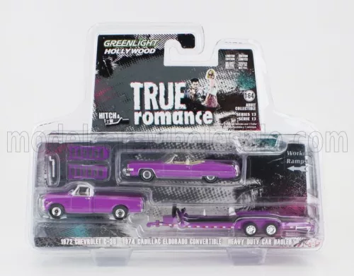 Greenlight - CHEVROLET C-30 PICK-UP 1972 WITH TRAILER + CADILLAC ELDORADO CABRIOLET OPEN 1974 - TRUE ROMANCE LILLAC