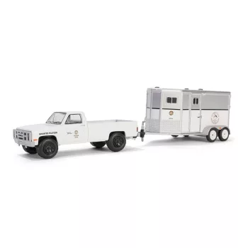   Greenlight - 1:64 1987 Chevrolet C20 - LAPD Search & Rescue Mounted Platoon with Horse Trailer Solid Pack - Hitch & Tow Series 31 - GreenLight