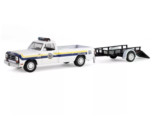 Greenlight - 1:64 1990 Dodge Ram D-250 with Utility Trailer - Philadelphia, PA Police Department Solid Pack - Hot Pursuit Hitch & Tow Series 1 - GreenLight