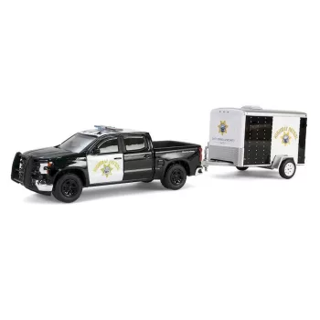   Greenlight - 1:64 2023 Chevrolet Silverado with Small Cargo Trailer - California Highway Patrol Solid Pack - Hot Pursuit Hitch & Tow Series 1 - GreenLight