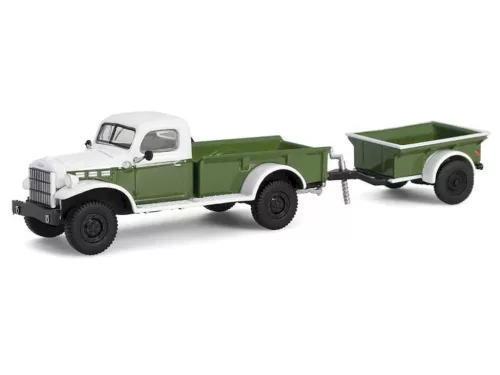 Greenlight - 1:64 1950 Dodge Power Wagon - Green & White with 1/4 Ton Cargo Trailer Solid Pack - Hitch & Tow Series 32 - GreenLight