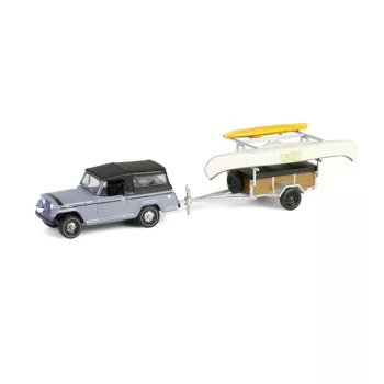   Greenlight - 1:64 1968 Jeep Jeepster Commando SC-1 - Gray with Canoe Trailer Canoe Rack Canoe and Kayak Solid Pack - Hitch & Tow Series 32 - GreenLight