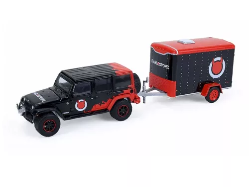 Greenlight - 1:64 2012 Jeep Wrangler Unlimited with Small Cargo Trailer- Diablo Sport - Hitch & Tow Series 33 - GreenLight