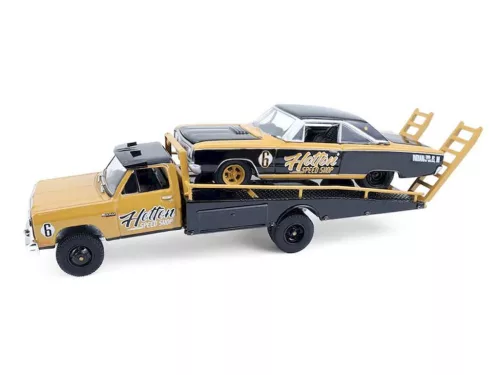Greenlight - 1:64 1985 Dodge Ram D350 Ramp Truck - Hotton Speed Shop with 1965 Dodge Coronet - Hotton Speed Shop - H.D Trucks Series 26 - GreenLight