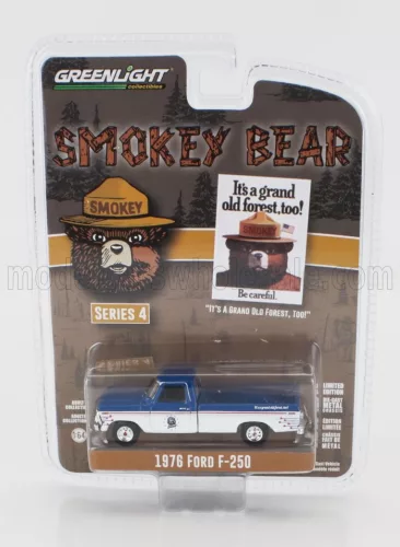 Greenlight - FORD USA F-250 PICK-UP 1976 - SMOKEY BEAR WHITE BLUE