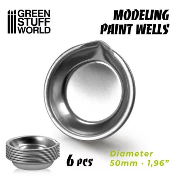   Green Stuff World - Stainless Steel Modelling Paint Wells - Diameter 50 mm - 6 pcs.