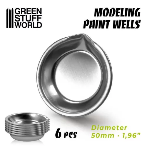 Green Stuff World - Stainless Steel Modelling Paint Wells - Diameter 50 mm - 6 pcs.
