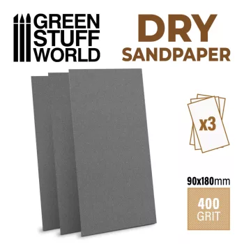   Green Stuff World - DRY SandPaper 180x90mm - DRY 400 grit - PACK x3