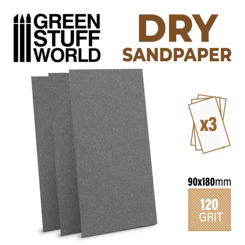 Green Stuff World - DRY SandPaper 180x90mm - DRY 120 grit - PACK x3