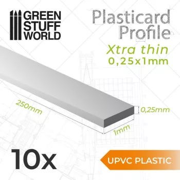   Green Stuff World - uPVC Plasticard - Profile Xtra-thin 0.25x1 mm