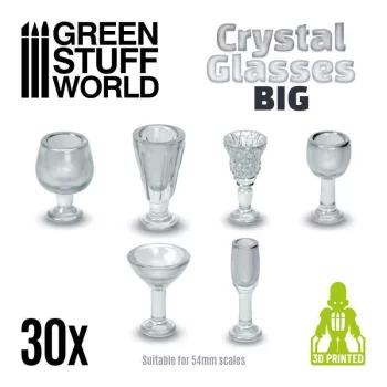   Green Stuff World - 3D Printed set - Crystal Glasses - Big Cups - 30 pcs