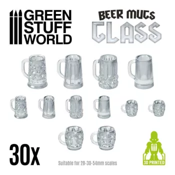  Green Stuff World - 3D Printed set - Beer Mugs - Glass - 30 pcs