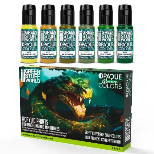 Green Stuff World - PAINT SET - Opaque Colors GREEN (Box x6) - Zöld Színek