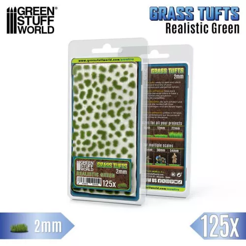 Green Stuff World - Static Grass Tufts 2 mm - Realistic Green (125 pcs.)