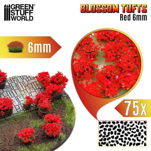 Green Stuff World - Blossom Tufts - 6 mm - self-adhesive - Red Flowers - 75 pcs.