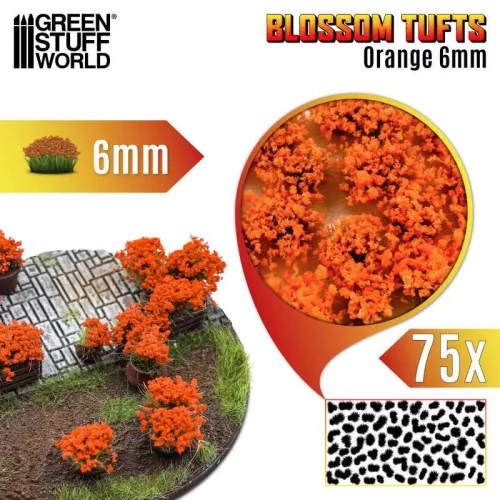 Green Stuff World - Blossom Tufts - 6 mm - self-adhesive - Orange Flowers - 75 pcs.
