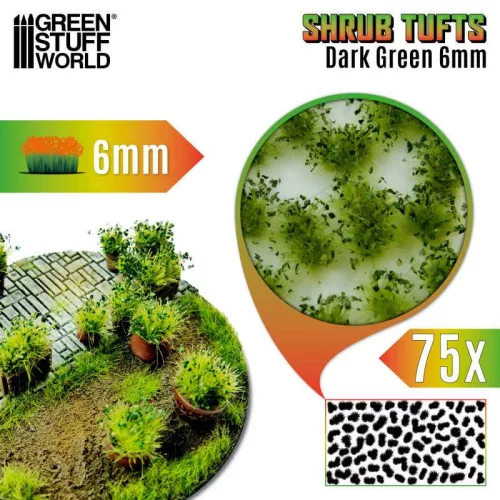 Green Stuff World - Shrub Tufts - 6 mm - self-adhesive - Dark Green - 75 pcs.