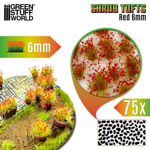 Green Stuff World - Shrub Tufts - 6 mm - self-adhesive - Red Flowers - 75 pcs.