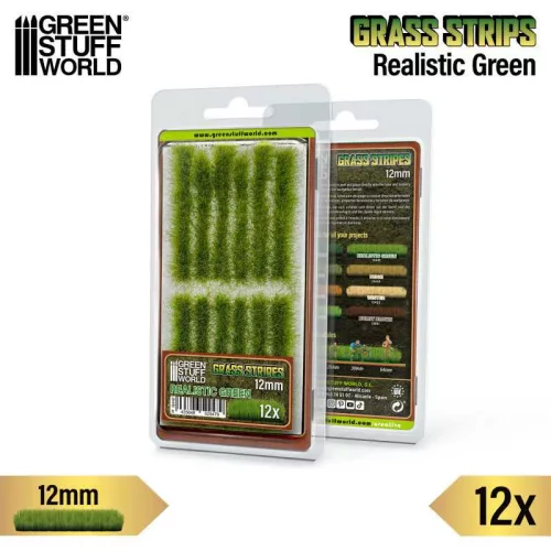Green Stuff World - Grass Strips 12 mm - Realistic Green - 12 pcs.