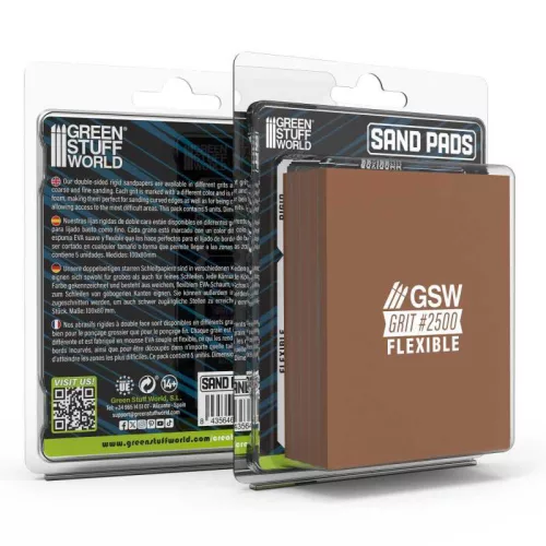Green Stuff World - Flexible Sand Pads 100x80mm - 5mm - Grit #2500 Color DARK BROWN (Pack x5)
