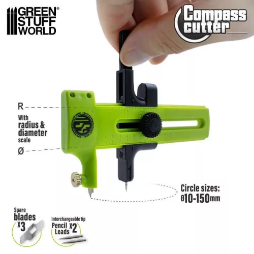Green Stuff World - Compass circle cutter with radius and diameter scale (15 cm diameter)