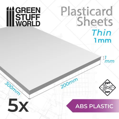 Green Stuff World - ABS Plasticard A4 - 1 mm COMBOx5 sheets