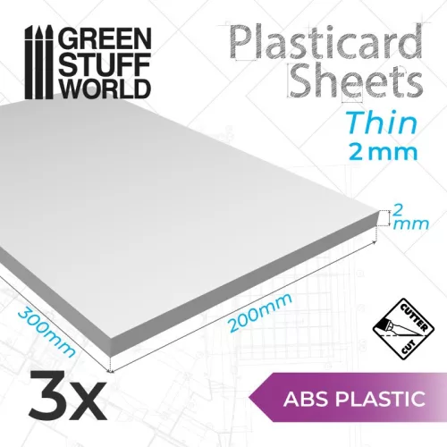 Green Stuff World - ABS Plasticard A4 - 2 mm COMBOx3 sheets