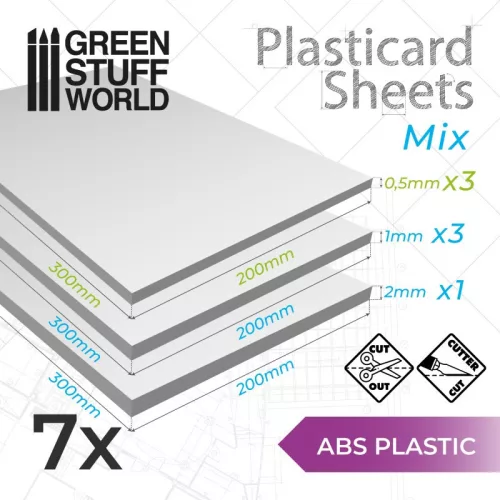 Green Stuff World - ABS Plasticard A4 - Variety 7 sheets pack