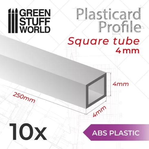 Green Stuff World - ABS Plasticard - Profile SQUARED TUBE 4mm