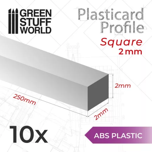 Green Stuff World - ABS Plasticard - Profile SQUARED ROD 2 mm
