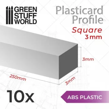   Green Stuff World - ABS Plasticard - Profile SQUARED ROD 3 mm