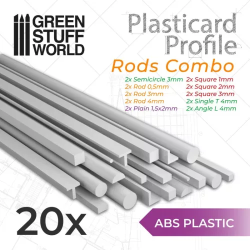 Green Stuff World - ABS Plasticard - Profile - 20x RODs Variety Pack