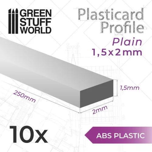 Green Stuff World - ABS Plasticard - Profile RECTANGLED ROD 1.5x2 mm