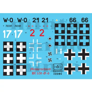   HAD models - Messerschmitt Bf 109 G-6 Hun W0+2,  W0+66, red 2, Luftwaffe white 17)