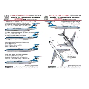   HAD models - Tu-134 Tu-134 A Tu-134 - A-3 MALĂ‰V 70Â'-80Â' years DRY-WATER decal sheet 1:144