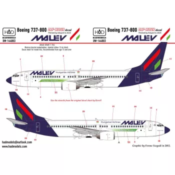 HAD models - Boeing 737 800 MALÉV decal sheet 1:144