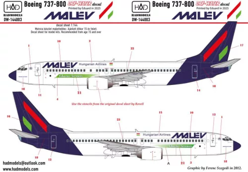 HAD models - Boeing 737 800 MALÉV decal sheet 1:144