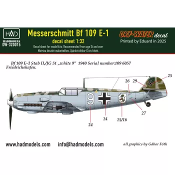   HAD models - Messerschmitt BF 109 E-1 (White 9) decal sheet 1:32