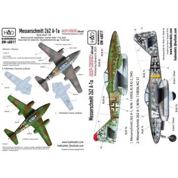   HAD models - Messerschmitt Me 262 A-1 (Luftwaffe black ”L”, white 17) decal sheet 1:48