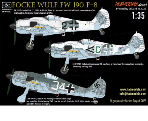 HAD models - FW 190 F-8 (green C, Black 2, White 34) Decal sheet 1:35