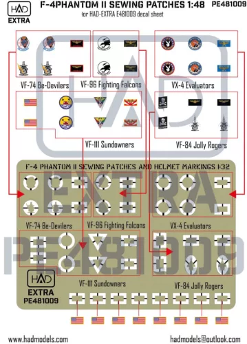 HAD models - F-4 Phantom II sewing Patches VF-84 VF-111 VF-74 VF-96 VX-4 photo-etched part